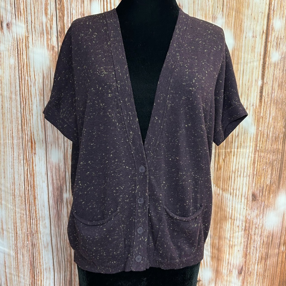 GAP Purple Speckled Dolman Sleeve V-Neck Cardigan Sweater